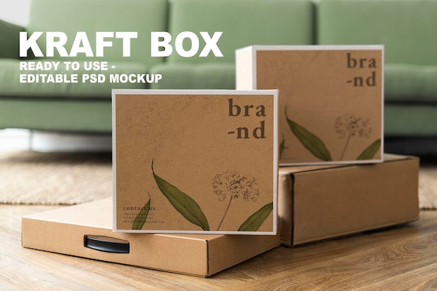 PSD psd макет упаковки крафт-боксов для доставки органических брендов с дизайнерским пространством