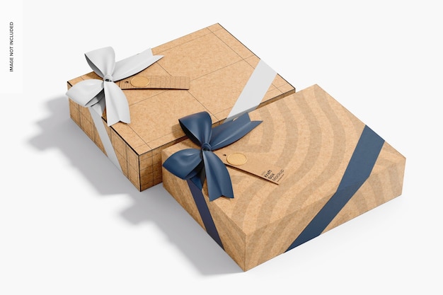 PSD kraft boxes with paper tag mockup left view