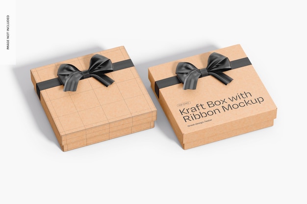 Kraft boxes with ribbon mockup perspective