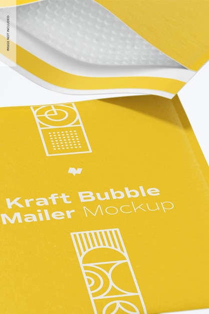Kraft Bubble Mailers Mockup, 클로즈업