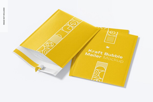 Kraft Bubble Mailers Mockup, 열림 및 닫힘