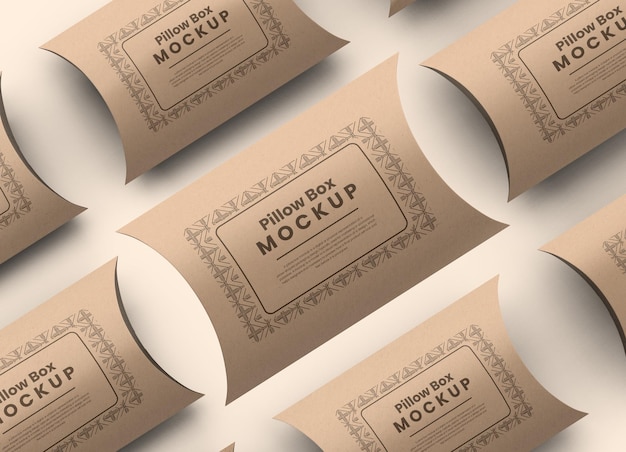 Kraft cardboard pillow container box mockup for fabric or cloth product contain packaging mockups