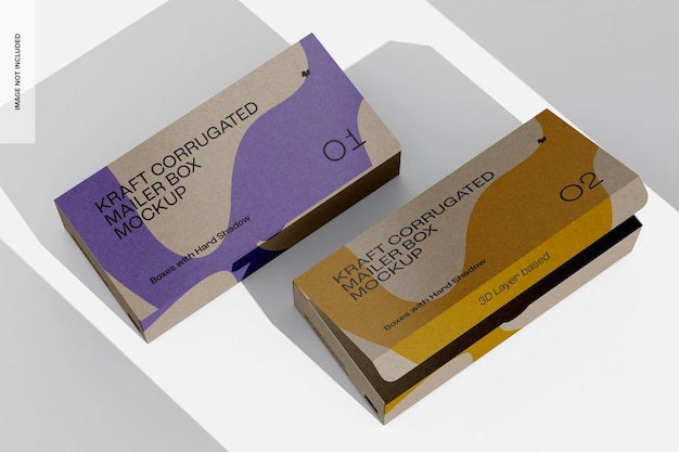 PSD kraft corrugated mailer boxes mockup, left view