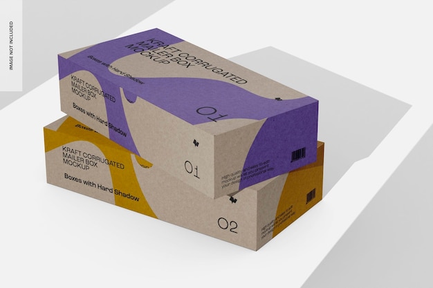 Kraft corrugated mailer boxes mockup, stacked