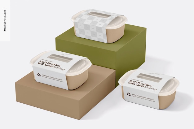 PSD kraft food boxes with label mockup