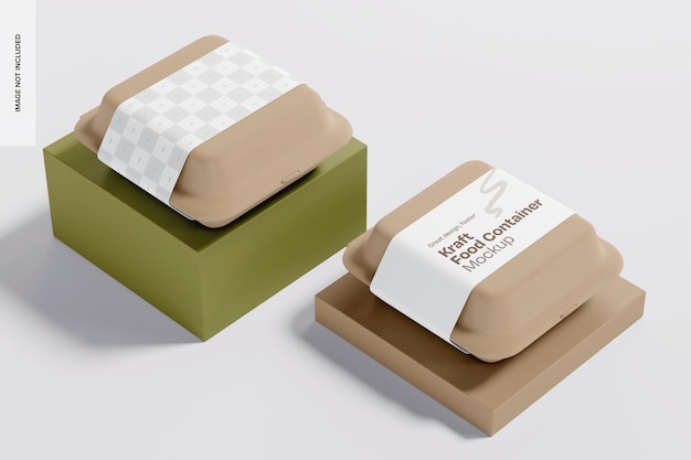 Kraft food containers with label mockup high angle view