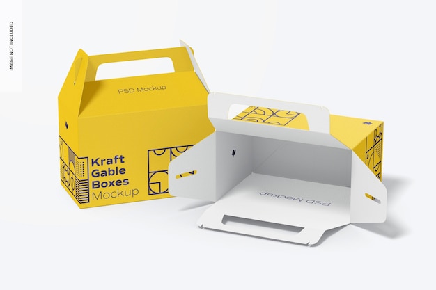 PSD kraft gable boxes mockup, opened and closed