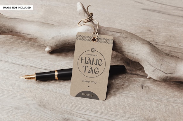kraft hang tag on a driftwood mockup
