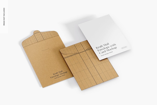 PSD kraft mail envelopes with card mockup