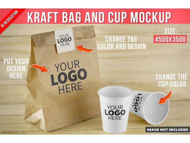 Kraft paper bag and coffee cup