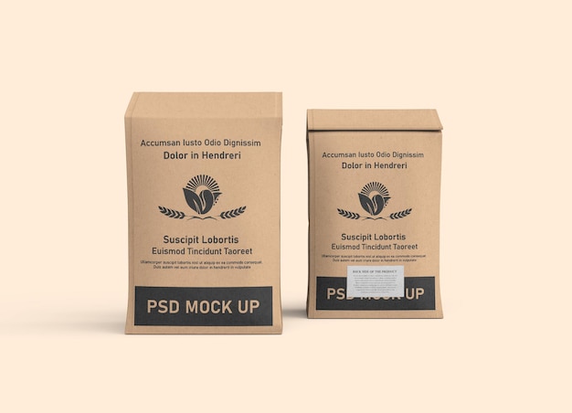 Kraft paper bag mockup for rice flour or coffee beans