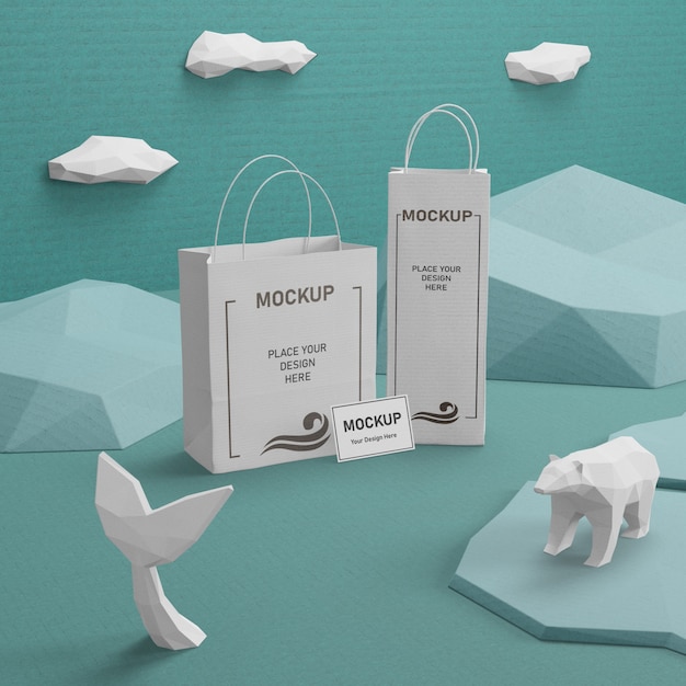 kraft paper bags with mock-up for ocean day