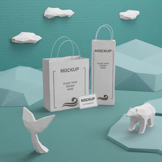 PSD kraft paper bags with mock-up for ocean day