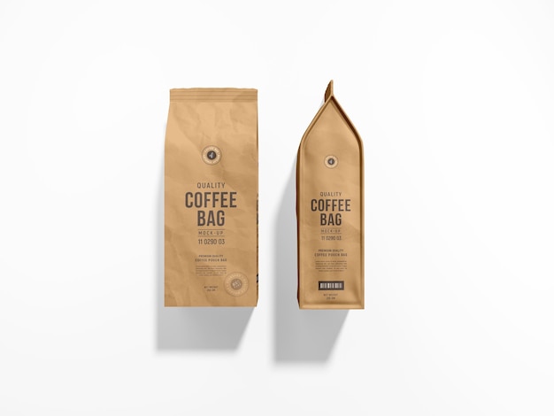 PSD Мокап брендинга кофейных пакетов из крафт-бумаги