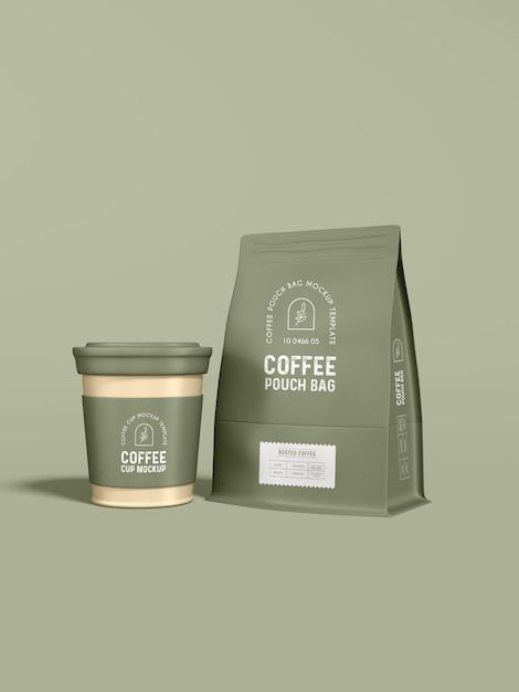 Mockup di imballaggio per sacchetti di caffè in carta kraft