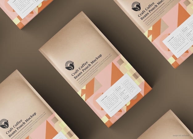 PSD kraft paper coffee pouch bag mockup