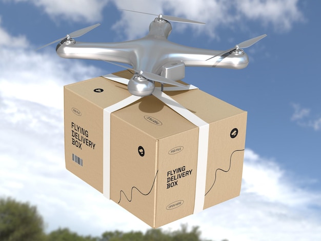 Kraft Paper Flying Delivery Box Branding Mockup