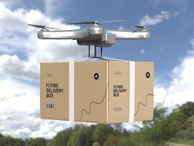 Kraft Paper Flying Delivery Box Branding Mockup