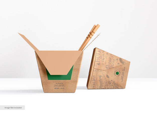 PSD mockup di branding per scatole di cibo in carta kraft