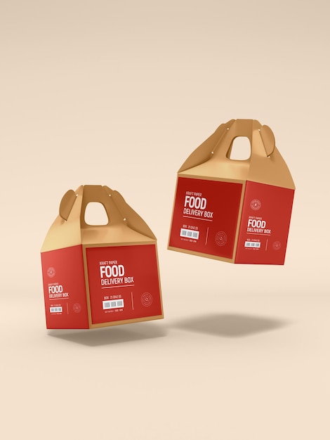 Kraft paper food delivery box and holder packaging mockup