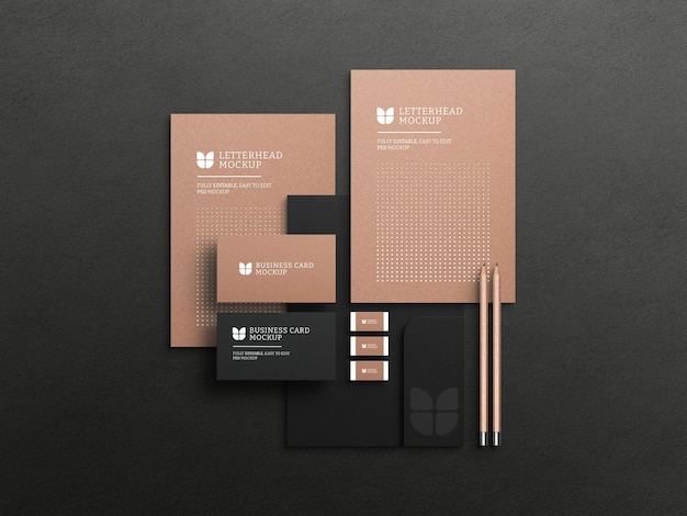 Kraft paper letterhead with business card mockup