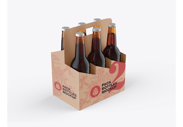 Kraft Paper Pack Wine Bottle Carrier Mockup Stock Template