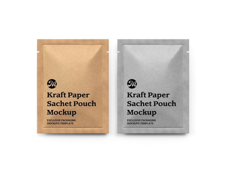 PSD kraft paper sachet pouch packet mockup