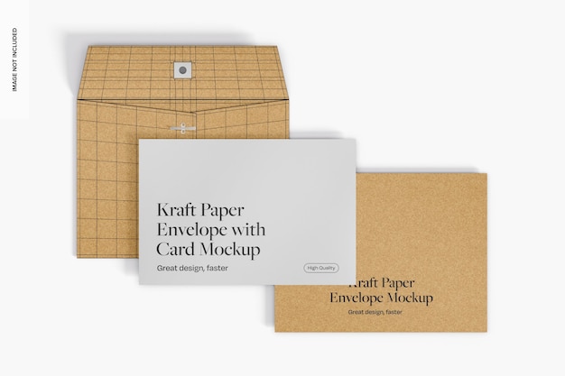 Kraft papier enveloppen met kaart mockup top view 02