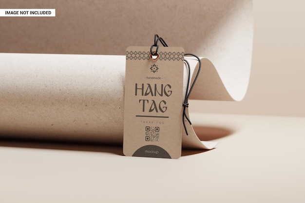 PSD kraft rectangular tag with rounded corners mockup