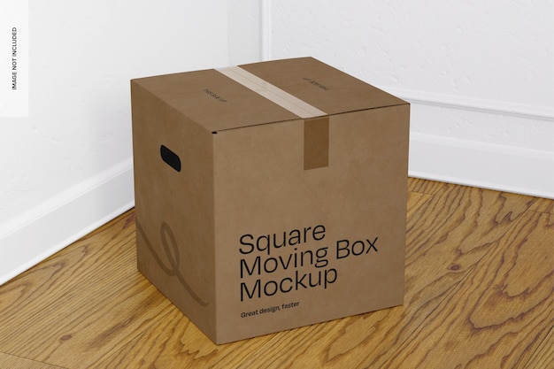 PSD kraft square moving box mockup left view