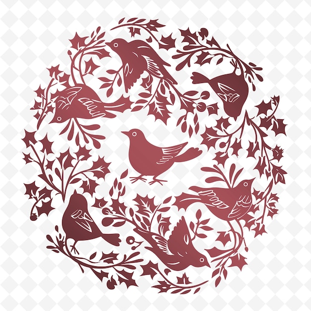 PSD krąg ptaków i kwiatów z czerwonym kręgiem z czerwonem ptakem