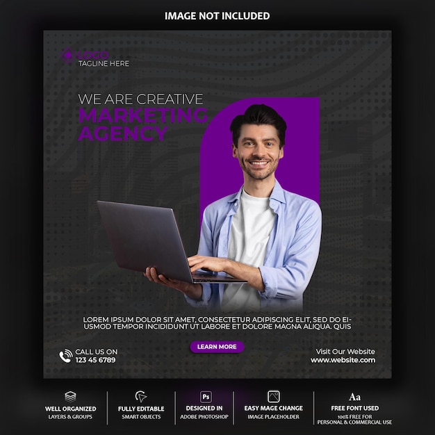 Kreatywna agencja marketingowa Szablon postów w mediach społecznościowych