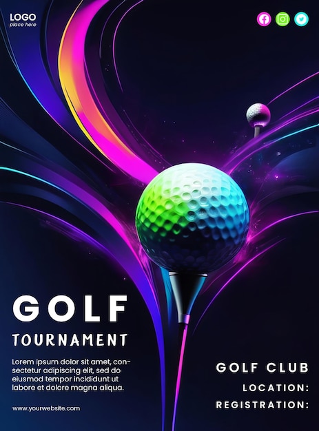 Kreatywny Abstrakcyjny Plakat Z Neonowym Projektem Golf