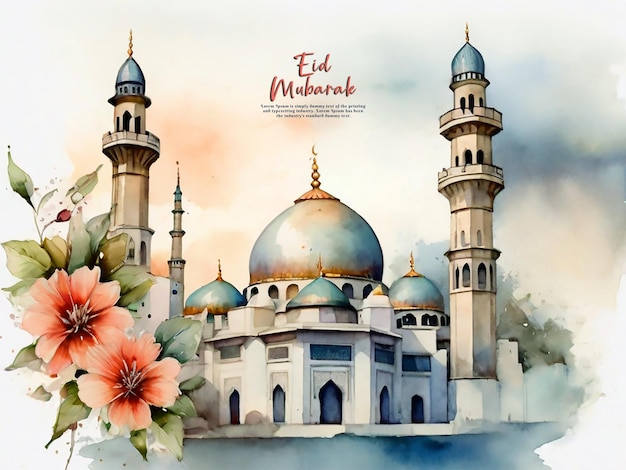 PSD kreatywny piękny akwarel eid i ramadan mubarak design islamski z edytowalnym tekstem psd design
