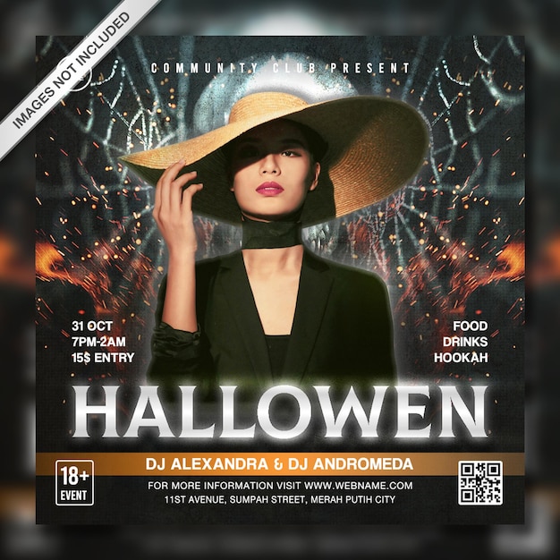 PSD kreatywny szablon postu na instagram dj halloween party