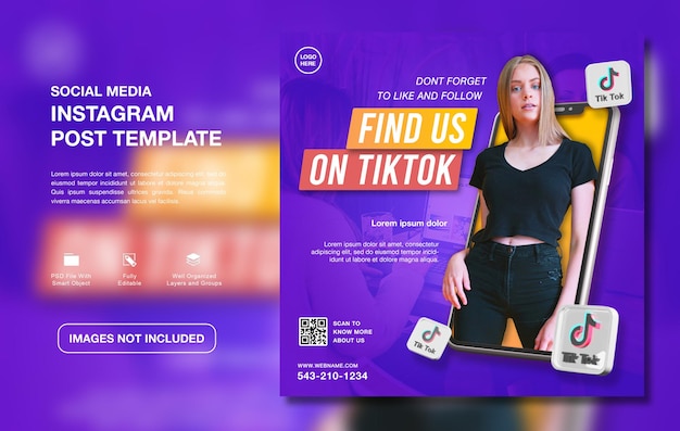 Kreatywny szablon postu na instagram promujący kanał Tiktok