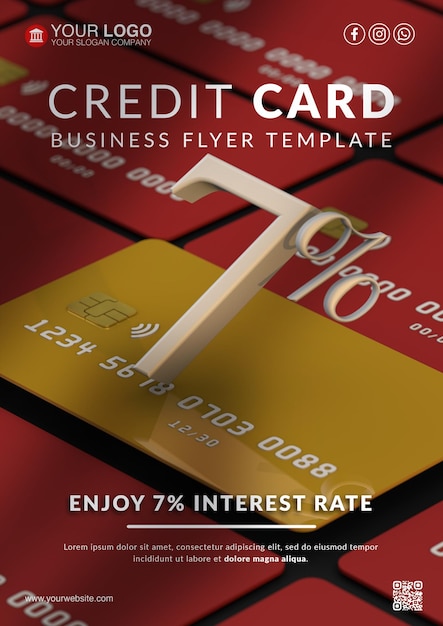 PSD kredietkaart business flyer sjabloon met 7 procent rente