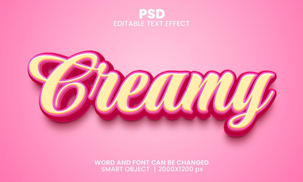 Kremowy 3d edytowalny efekt tekstowy Premium Psd z tłem