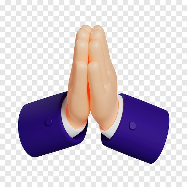 PSD kreskówka dłonie z ciemnoniebieskimi rękawami pokazują złożone ręce modlące się emoji izolowane emoji