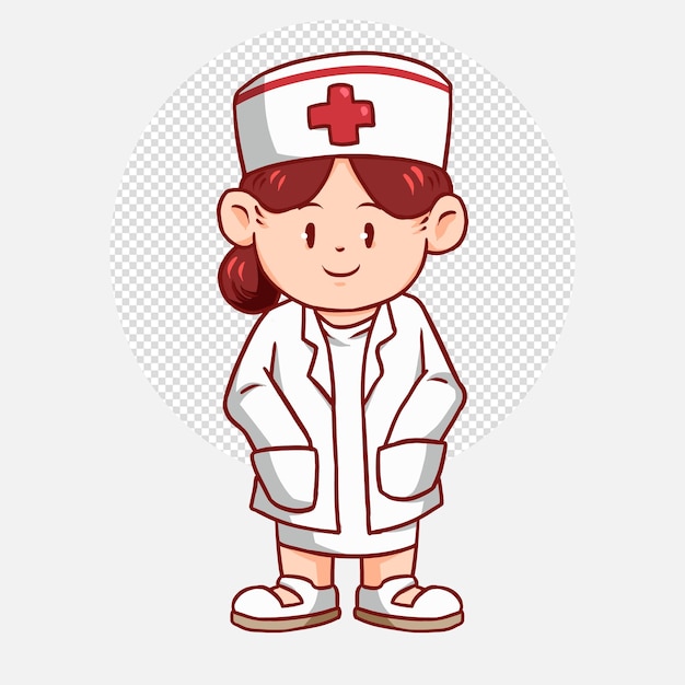PSD kreskówka kobieta lekarz lub pielęgniarka w białym mundurze. obraz lekarza lub pielęgniarki