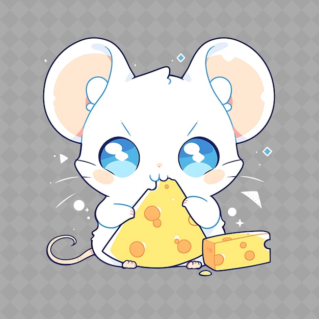 PSD kreskówka myszy jedzącej kawałek sera z twarzą, która mówi mysz na nim