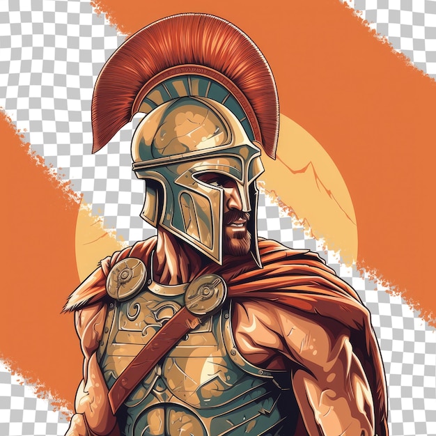 PSD kreskówka z przezroczystym tłem przedstawiająca spartańskiego wojownika