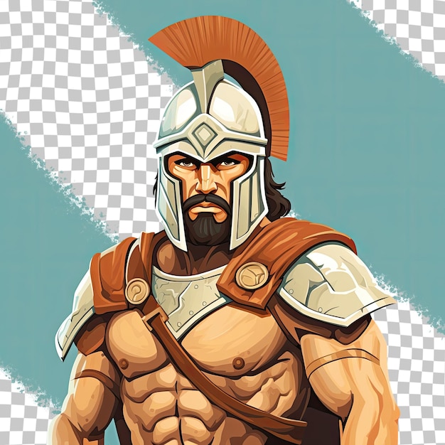 PSD kreskówka z przezroczystym tłem przedstawiająca spartańskiego wojownika