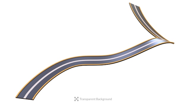 PSD kręta zakrzywiona droga lub dwupasmowa autostrada z oznaczeniami na białym tle zestaw ilustracji ikon 3d