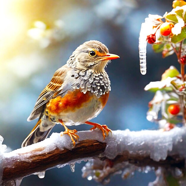 Kristal sculptuur in de vorm van een europese robin op een kristal boom tak