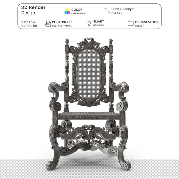 PSD królewski fotel 3d modelowanie pliku psd realistyczne królowie królewski fotel