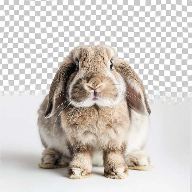 PSD królik siedzi na białej powierzchni z białym tłem
