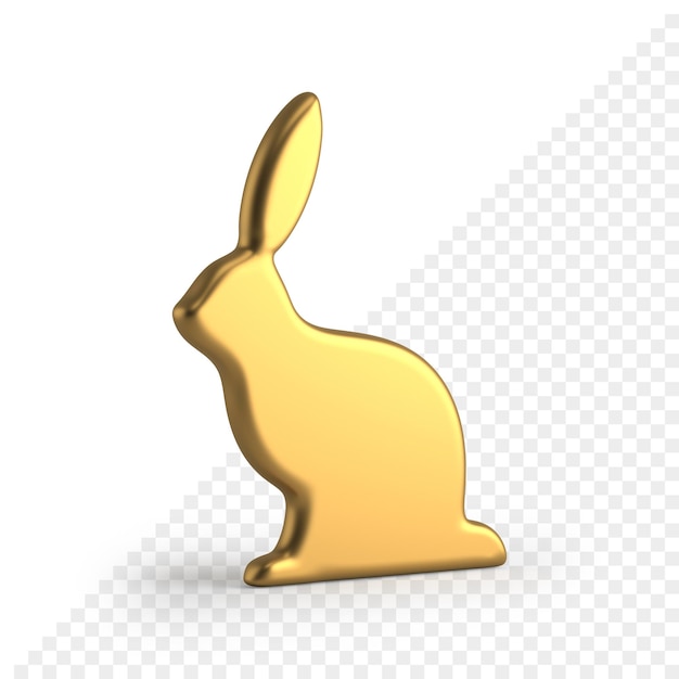 Królik Wielkanocny Z Długimi Uszami Złoty Szczupły Premium Dekoracyjna Statuetka Izometryczna Ikona 3d