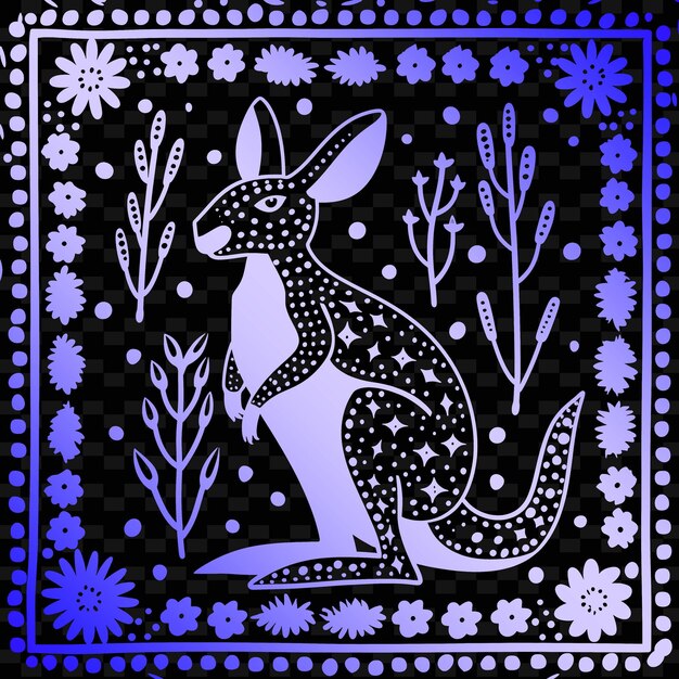 PSD królik z czarno-białym wzorem i słowami kangur