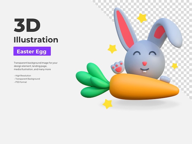 Królik Z Marchewką Ikona Easter Egg Ilustracja 3d